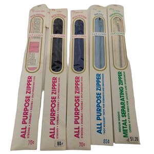 J&P Coats Vintage Zippers Various Colors And Sizes Sewing